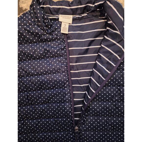 Chico's Polka Dot Navy Blue Vest -Size Large Nautical Preppy Outdoor Collegiate - Picture 2 of 8